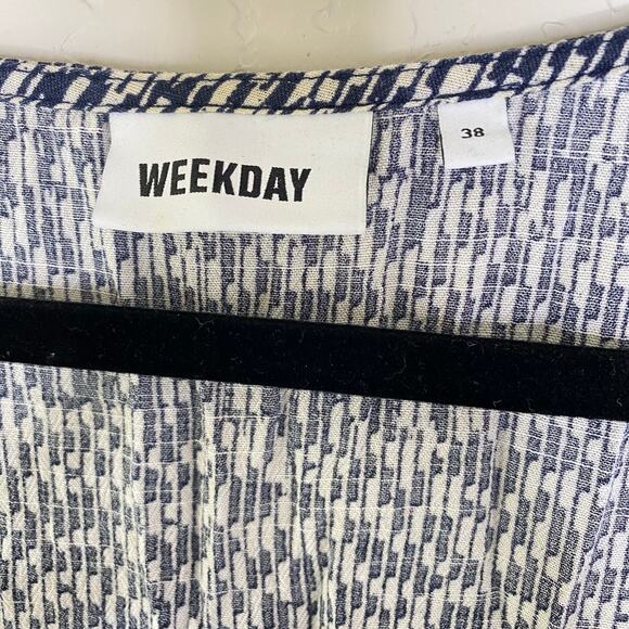 Weekday Blue and White Printed Cap Sleeve Mina Dress Size EU 38 US Small - Picture 4 of 9